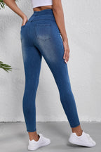 High-waisted blue jeggings old navy with a slim fit and five-pocket design