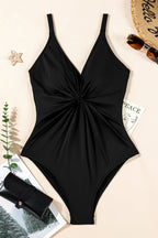 Elegant black one piece swimsuit bathing suits with a flattering twist detail and adjustable straps