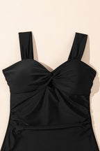 Elegant black one piece swimsuit bathing suits with flattering twist design and comfortable straps