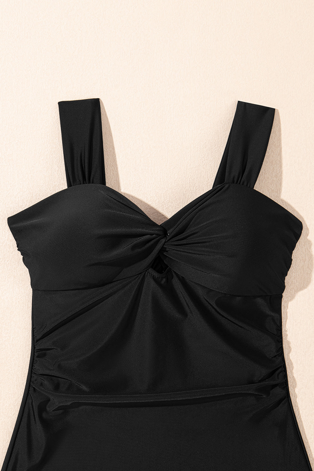 Elegant black one piece swimsuit bathing suits with flattering twist design and comfortable straps