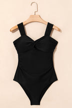 Elegant black one piece swimsuit bathing suits with twist front and adjustable straps for a flattering fit