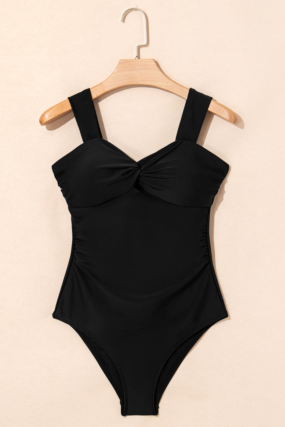 Elegant black one piece swimsuit bathing suits with twist front and adjustable straps for a flattering fit