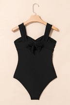 Stylish black one piece swimsuit bathing suits with bow detail for a chic beach look