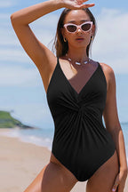 LuckeLadybug LLC One Piece Swimsuit Bathing Suits with a sleek black design for beach wear
