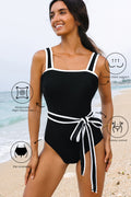 LuckeLadybug one piece swimsuit bathing suits with honeycomb texture and adjustable belt for comfort