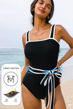 LuckeLadybug one piece swimsuit bathing suits with tummy control design and stylish tie belt