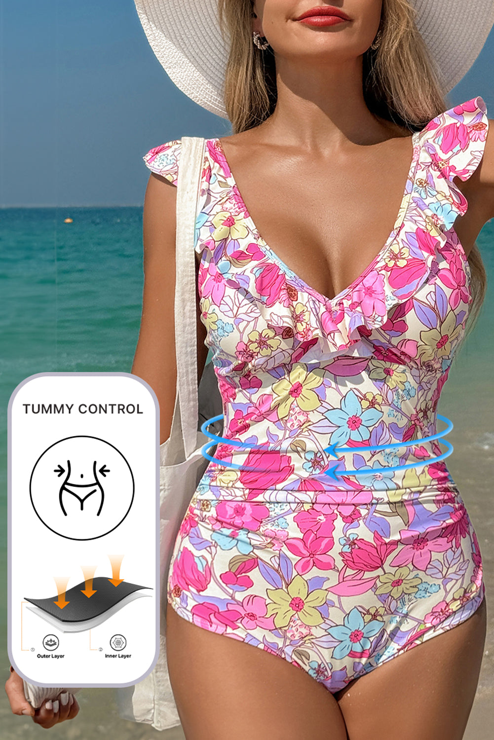 LuckeLadybug LLC Floral One Piece Swimsuit Bathing Suits with Tummy Control Feature for Women