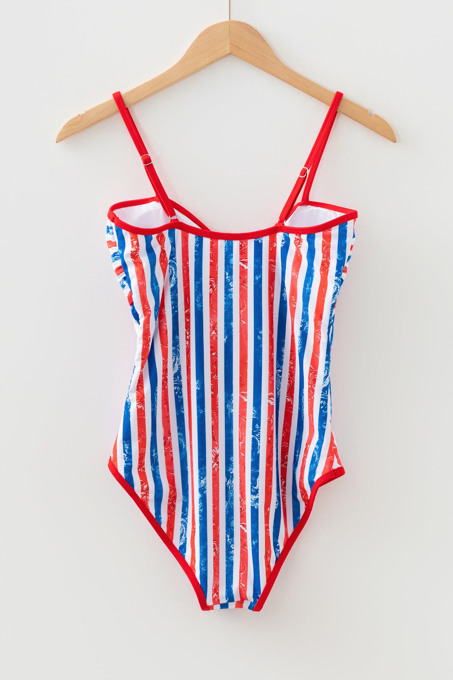 LuckeLadybug LLC Red and Blue Striped One Piece Swimsuit Bathing Suits with Adjustable Straps