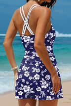LuckeLadybug LLC One Piece Swimsuit Bathing Suits in Navy Floral Design with Crossback Straps