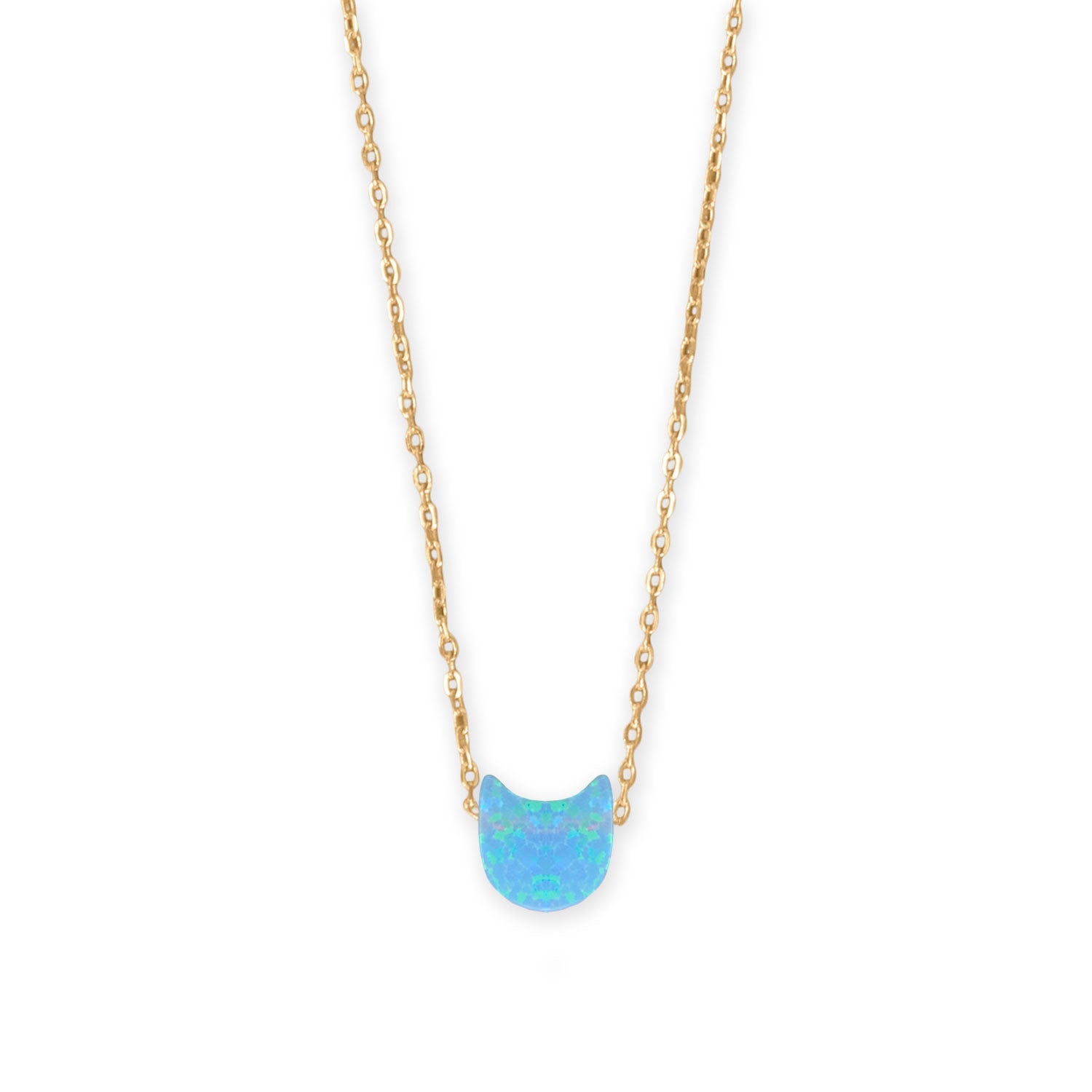 Opal cat necklace gold plated featuring a cute cat-shaped pendant on a delicate chain
