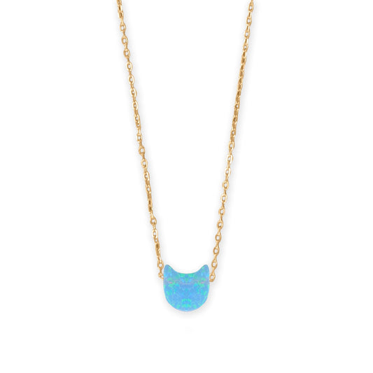 Opal cat necklace gold plated featuring a cute cat-shaped pendant on a delicate chain