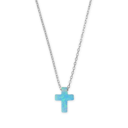 Opal cross necklace for women featuring a blue-green opal pendant on a silver chain