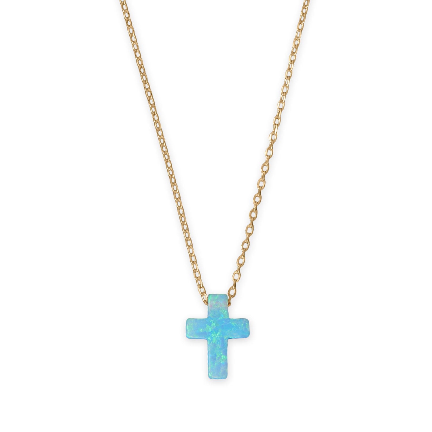 Opal cross necklace gold plated with a delicate chain and vibrant opal cross pendant