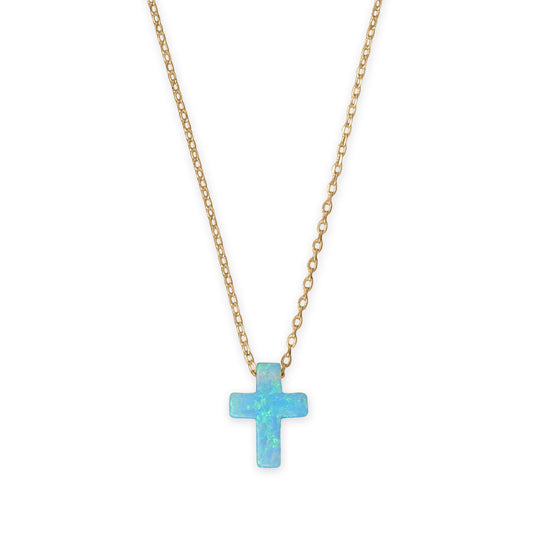 Opal cross necklace gold plated with a delicate chain and vibrant opal cross pendant