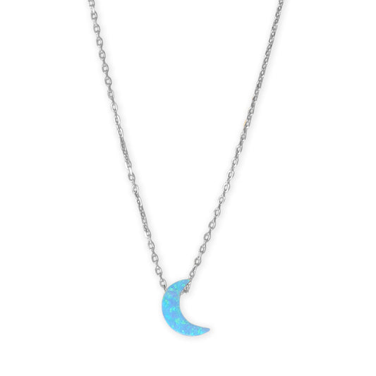 LuckeLadybug LLC opal moon necklace with a shimmering crescent charm on a delicate silver chain