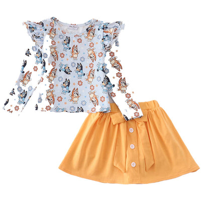 Adorable Orange Character Print Girl Skorts Set For Stylish Babies And Toddlers - LuckeLadybug LLC