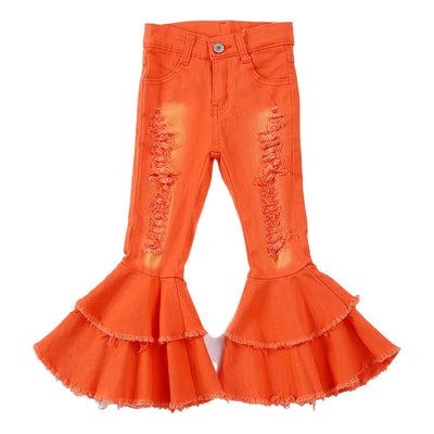 Adorable Orange Double-Layered Denim Jeans For Trendsetting Tots! - LuckeLadybug LLC