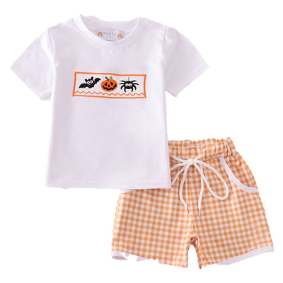 Halloween Embroidery Plaid Boy Set