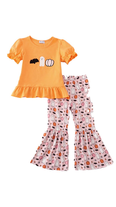 Adorable Halloween Ghost And Pumpkin Girl Set For Babies And Toddlers - LuckeLadybug LLC