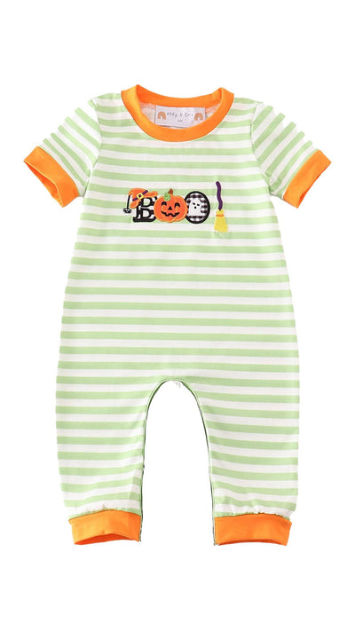 Halloween Pumpkin Boo Applique Boy Romper