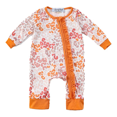 Adorable Orange Leopard Ruffle Girl Romper: Perfect Playwear For Trendy Tots! - LuckeLadybug LLC