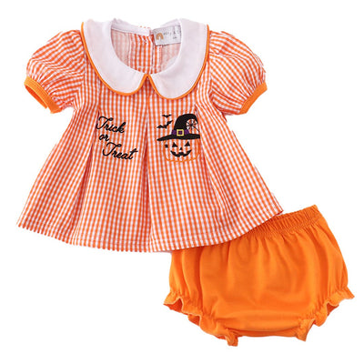 Plaid Halloween Embroidery Baby Set