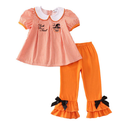 Plaid Halloween Embroidery Girl Set