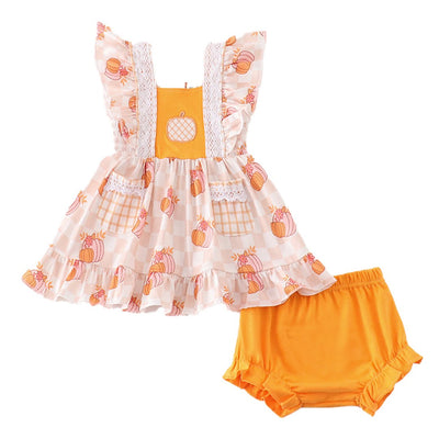 Adorable Orange Pumpkin Applique Baby Girl Set: Perfect For Your Little Pumpkin! - LuckeLadybug LLC