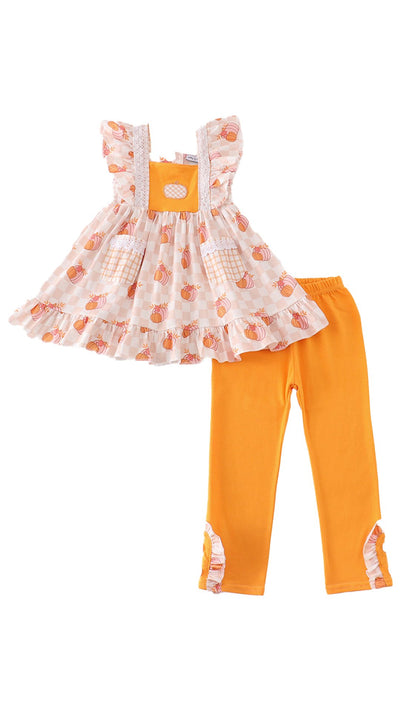 Adorable Orange Pumpkin Applique Girl Pants Set - Perfect For Your Little One! - LuckeLadybug LLC