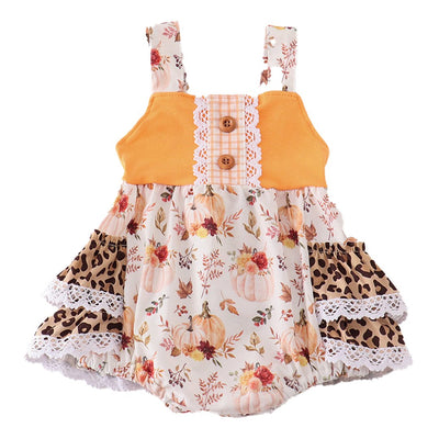 Adorable Orange Pumpkin Leopard Ruffle Bubble - Perfect Playwear For Stylish Babies And Toddlers! - LuckeLadybug LLC