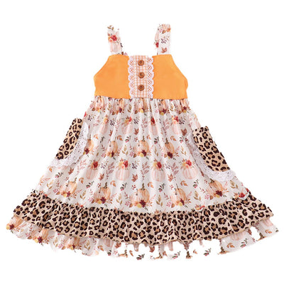 Adorable Orange Pumpkin Leopard Ruffle Dress For Stylish Babies And Toddlers! - LuckeLadybug LLC