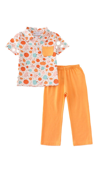 Adorable Orange Pumpkin Print Boy Set: Perfect Outfit For Your Little Pumpkin! - LuckeLadybug LLC