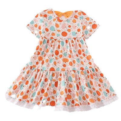 Adorable Orange Pumpkin Print Dress For Stylish  Girls - LuckeLadybug LLC