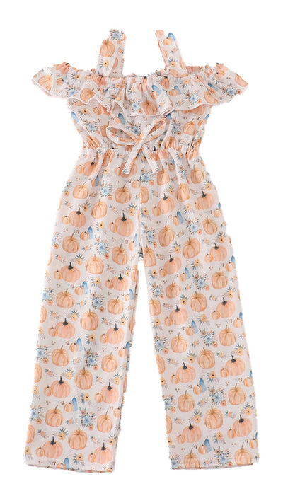 Adorable Orange Pumpkin Print Girl Jumpsuit - Perfect For Your Little Pumpkin! - LuckeLadybug LLC