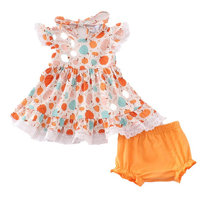 Adorable Orange Pumpkin Print Ruffle Bloomer Set For Stylish Babies And Toddlers - LuckeLadybug LLC