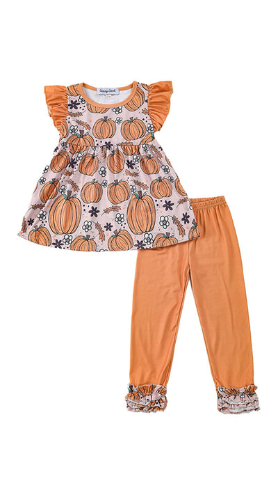 Adorable Orange Pumpkin Ruffle Girl Set For Stylish Babies & Toddlers - LuckeLadybug LLC