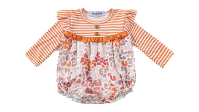 Adorable Orange Stripe Leopard Ruffle Bubble: Perfect Pick For Trendy Babies & Toddlers! - LuckeLadybug LLC