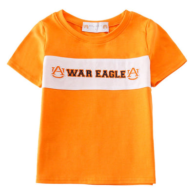 Adorable Orange War Eagle Embroidery Boy Top - LuckeLadybug LLC