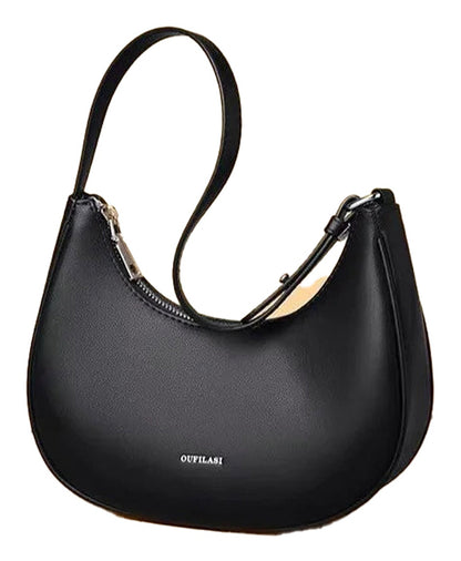Luxury half moon hobo bag in black leather with a stylish curved design and adjustable strap