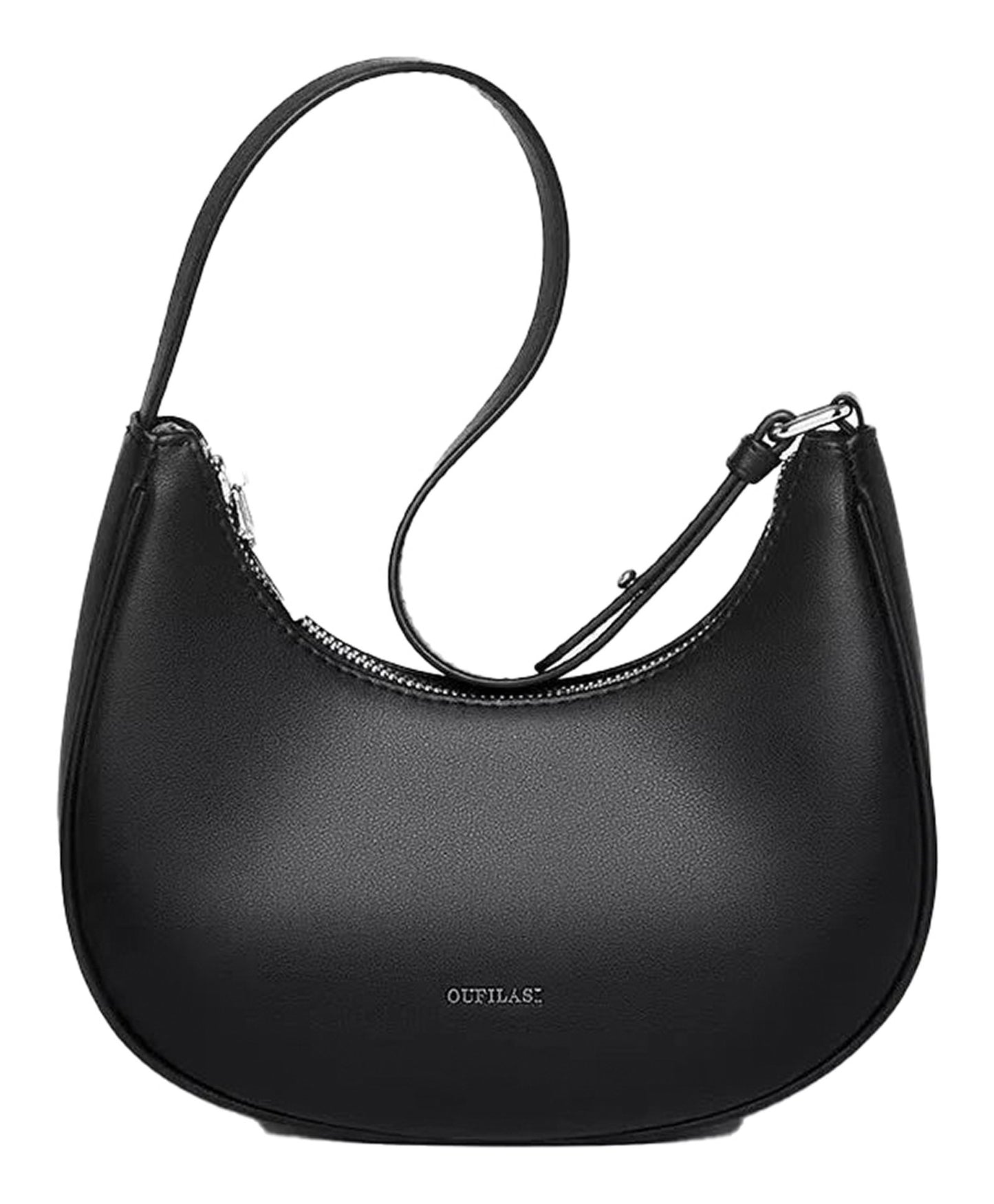 Elegant black luxury half moon hobo bag with a sleek design and adjustable strap