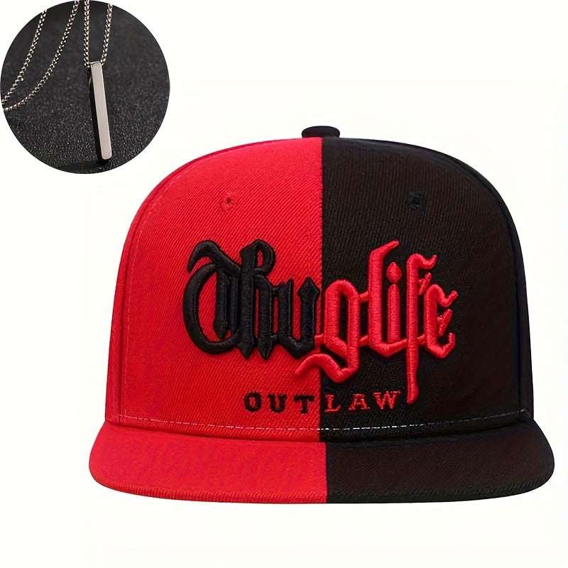 LuckeLadybug LLC Outlaw Hip Hop Hat and Necklace Set in Red and Black with Thug Life Embroidery
