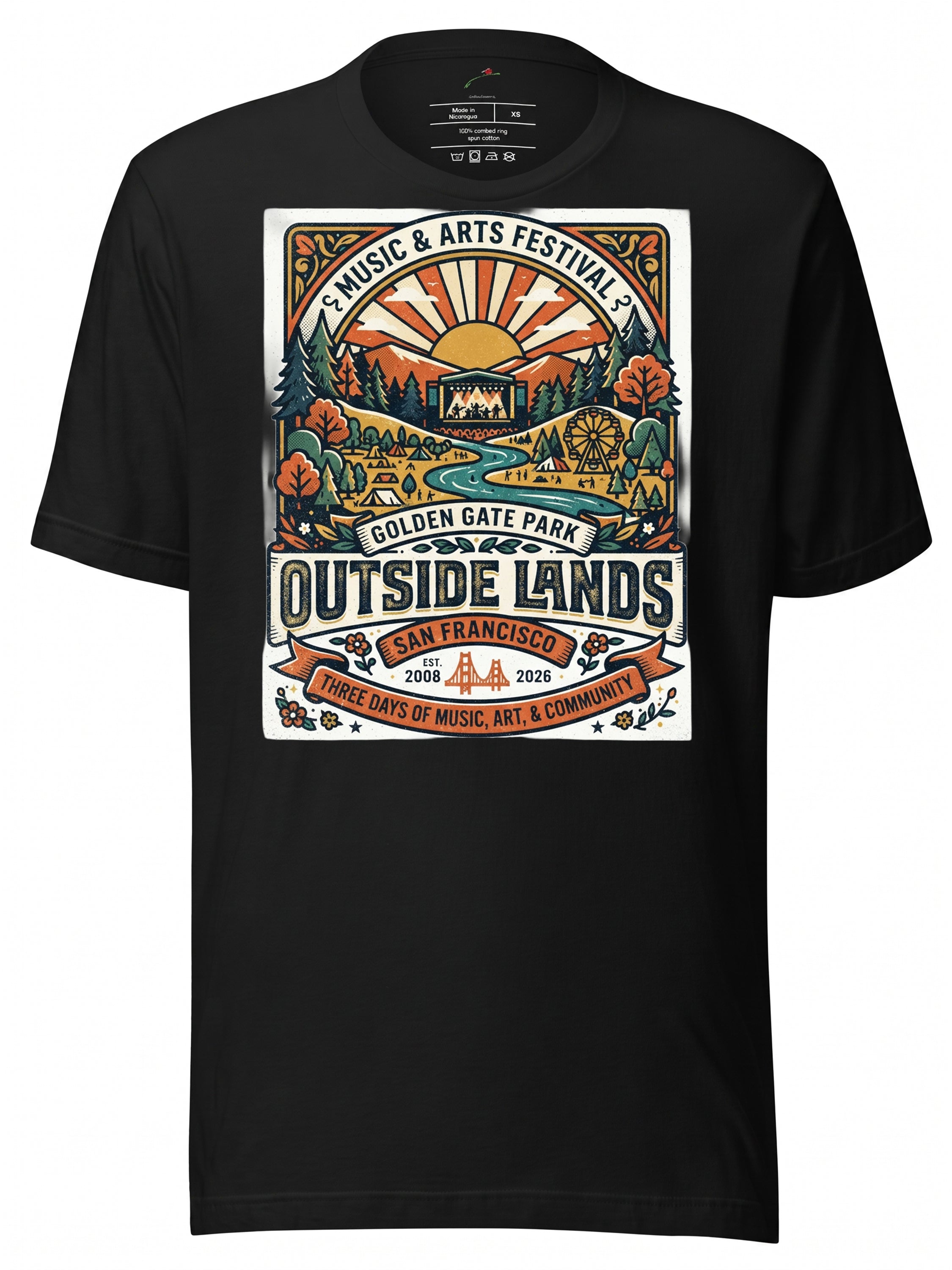 LuckeLadybug LLC Black T-Shirt featuring outside lands music festival graphic design