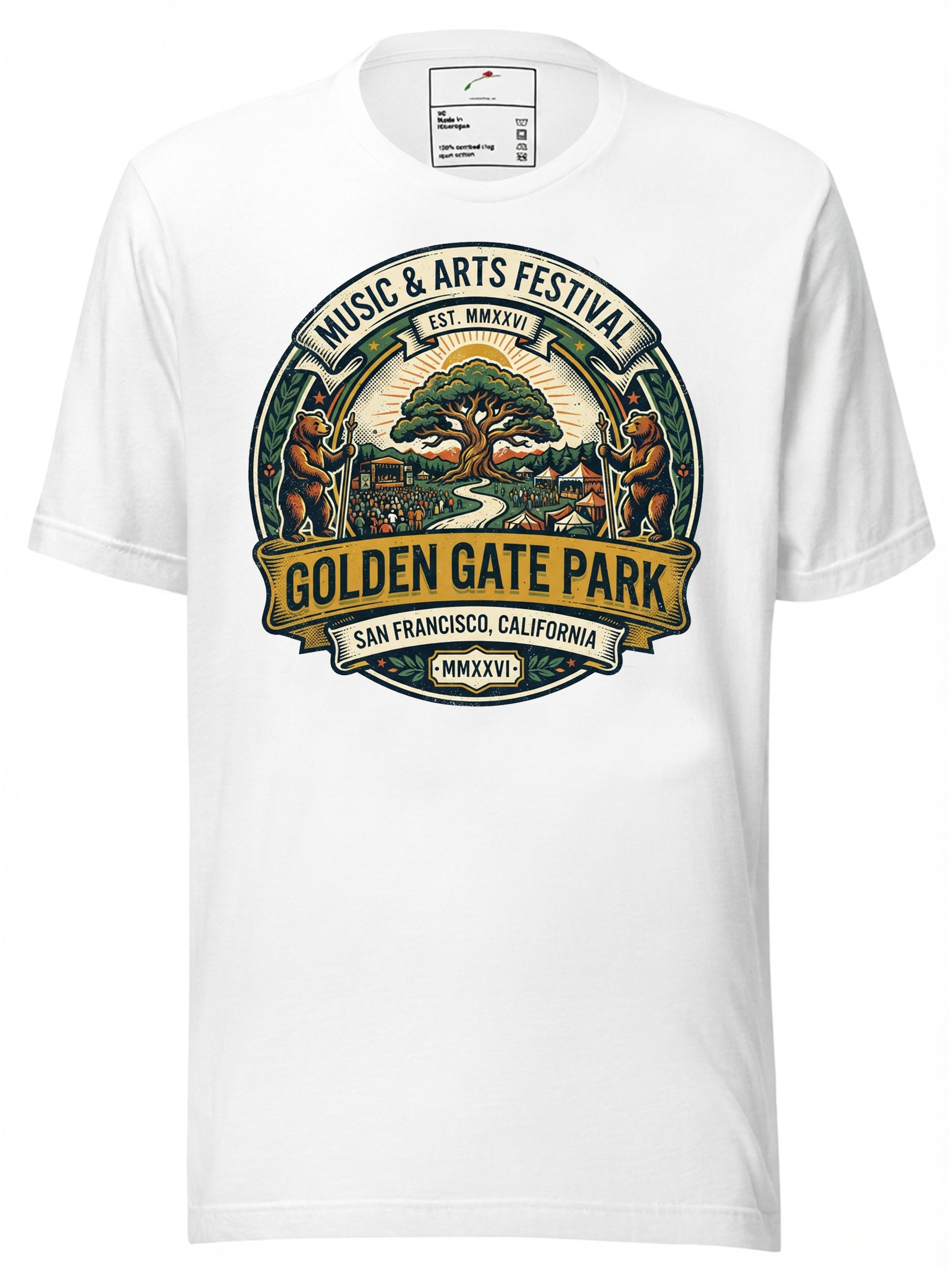 LuckeLadybug LLC White T-Shirt featuring Outside Lands Music Festival logo design from Golden Gate Park