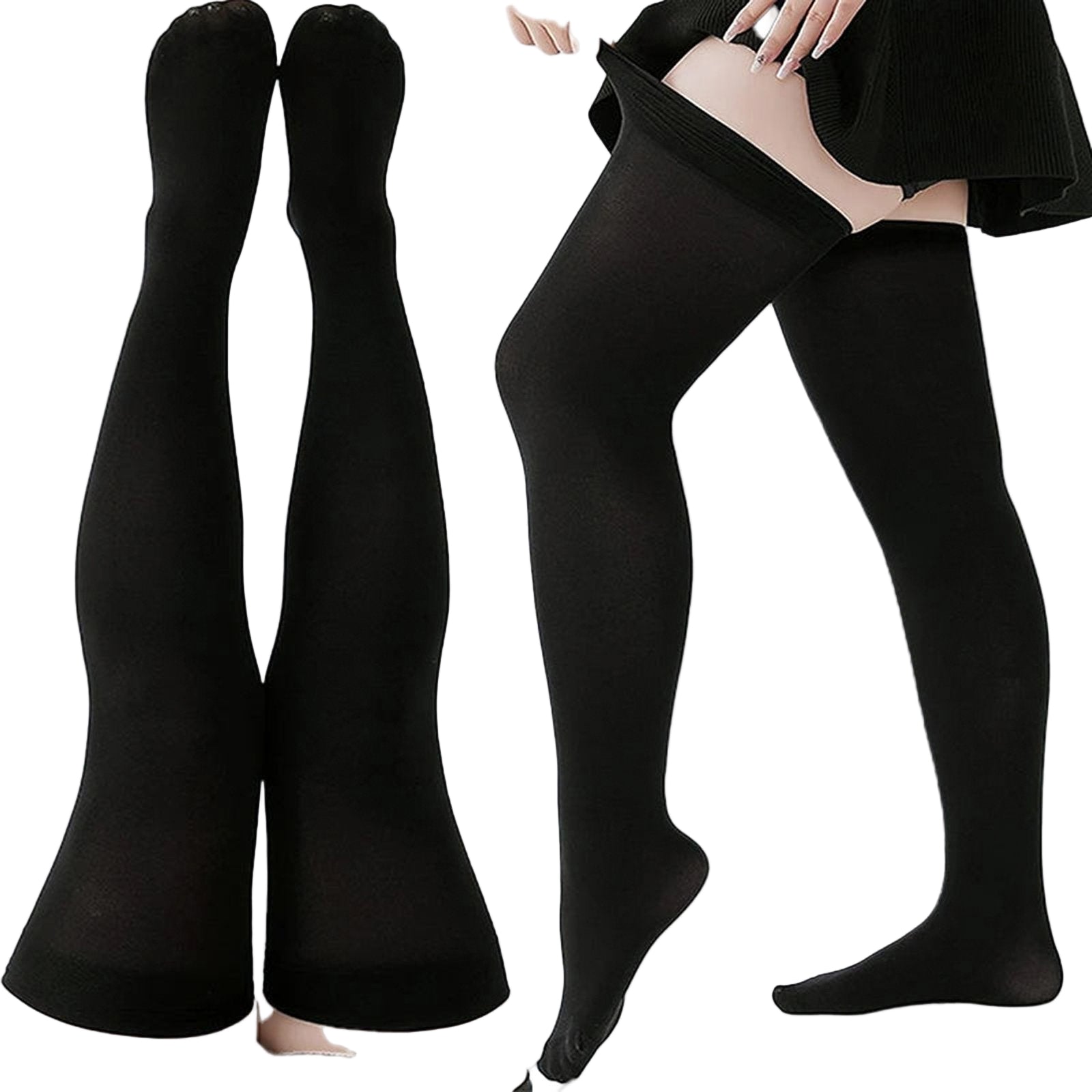 LuckeLadybug LLC Over the Knee Black Socks for Women, perfect for stylish layering and comfort.