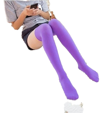 Purple thigh-high socks for women, stylish and comfortable, perfect for cozy outfits