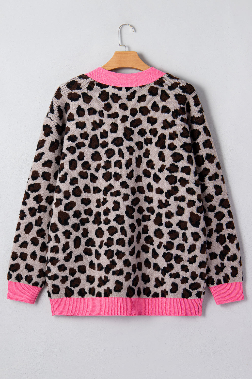 Oversized Cardigan Sweater with Leopard Print
