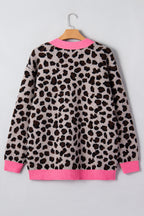 Oversized Cardigan Sweater with Leopard Print