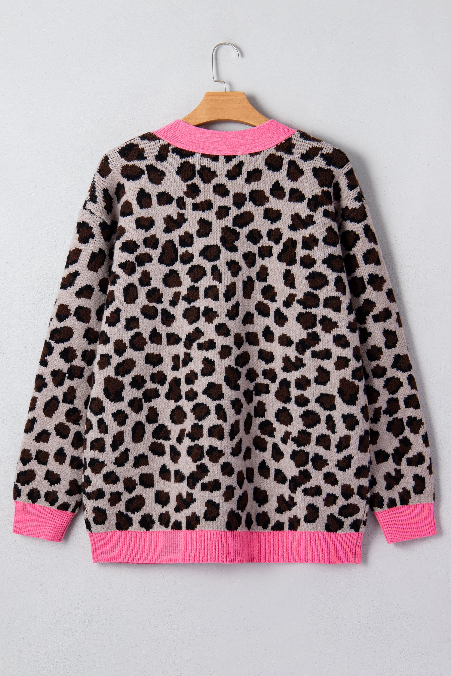 Oversized Cardigan Sweater with Leopard Print
