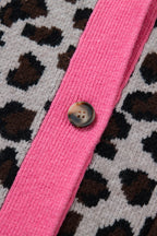 Oversized Cardigan Sweater with Leopard Print