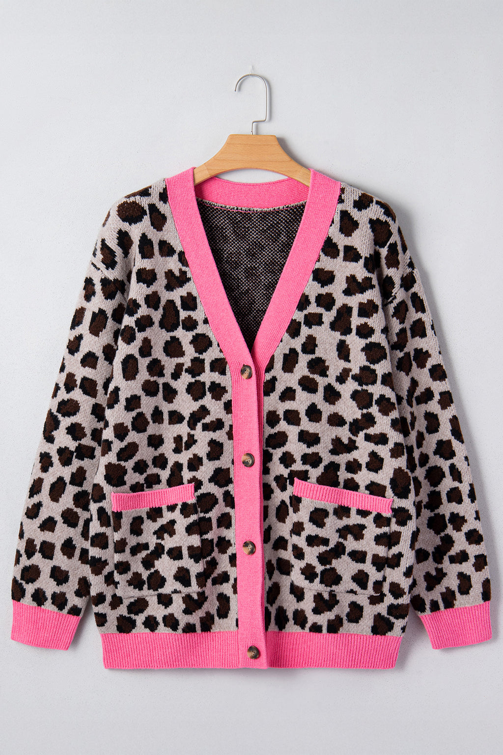 Oversized Cardigan Sweater with Leopard Print